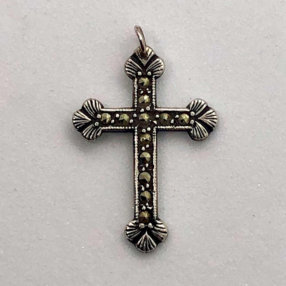 Marcasite Cross 925 Pendant Charm Sterling Silver